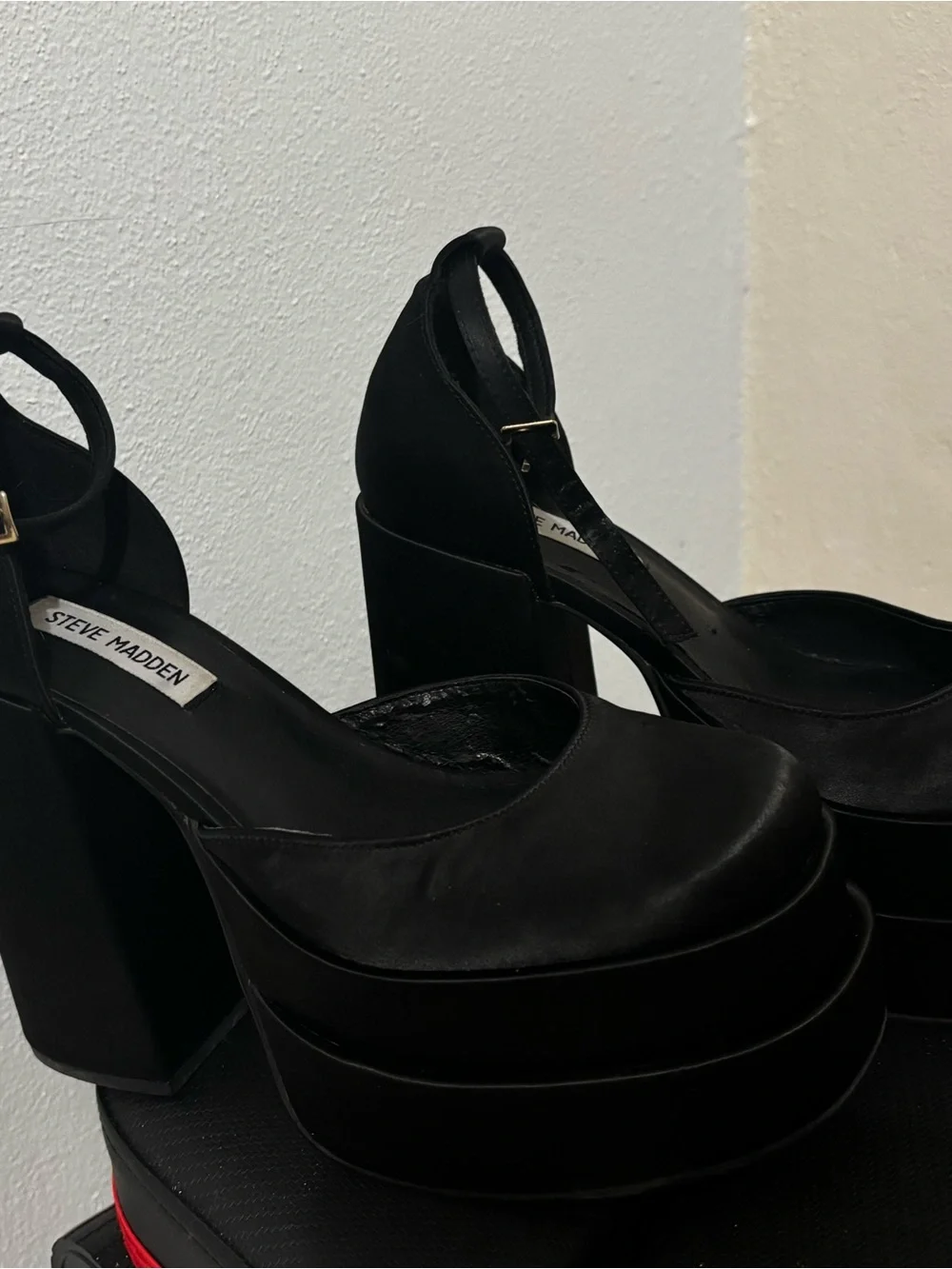 Steve Madden Charlize Black Platform Ankle-Strap Platforms